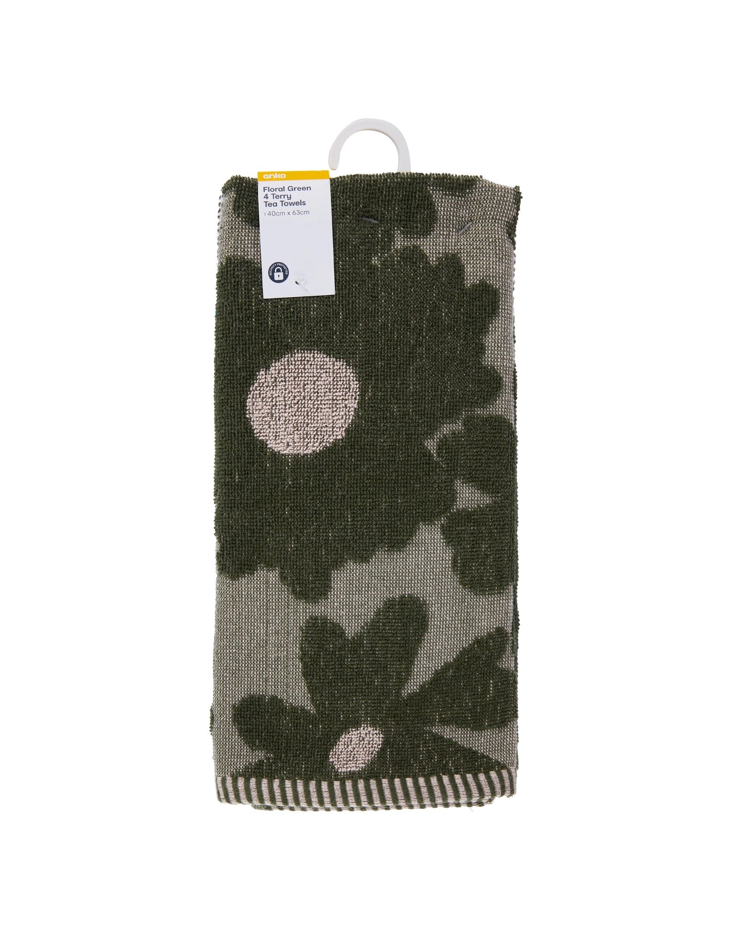 4 Pack Green Floral Terry Tea Towels