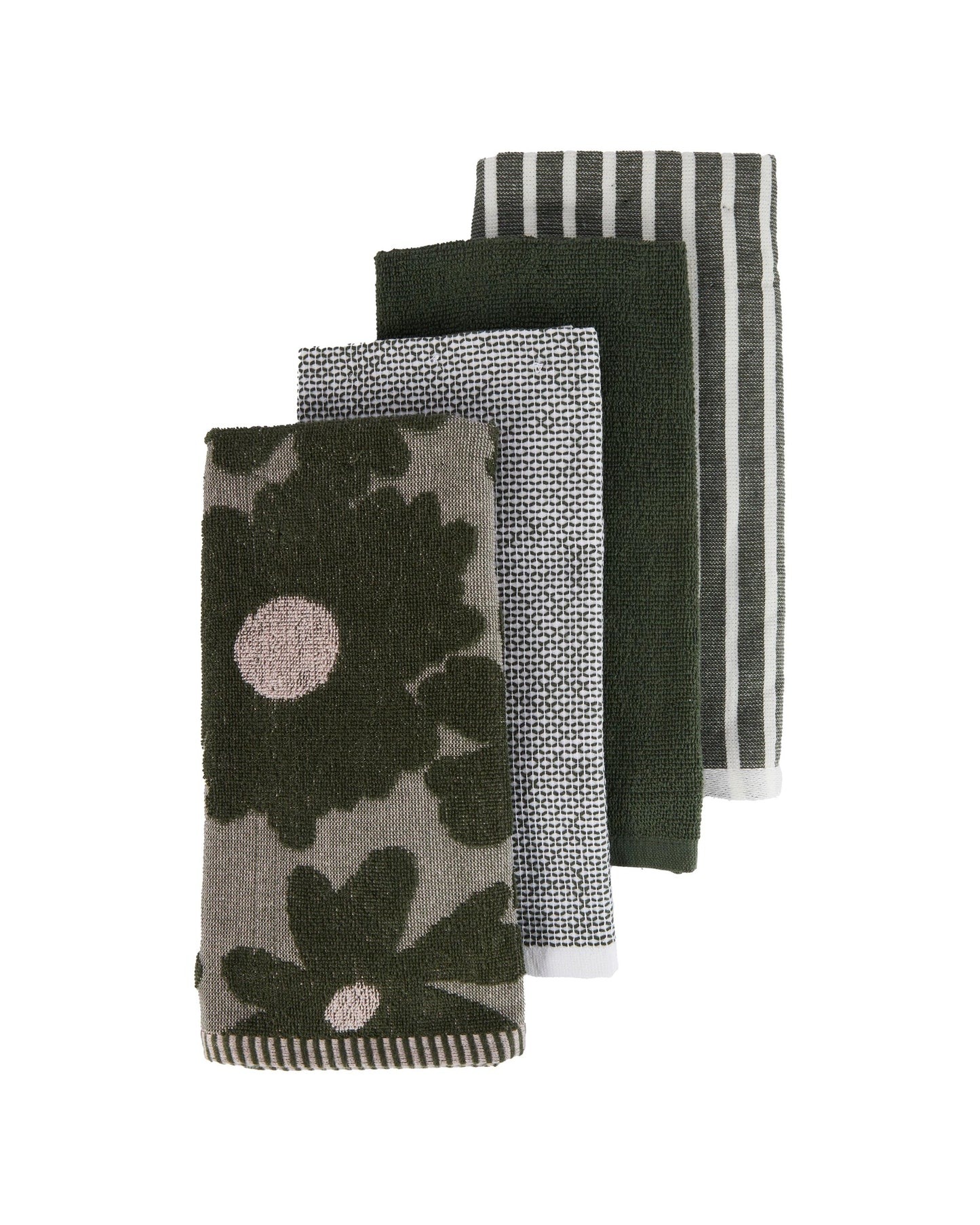 4 Pack Green Floral Terry Tea Towels
