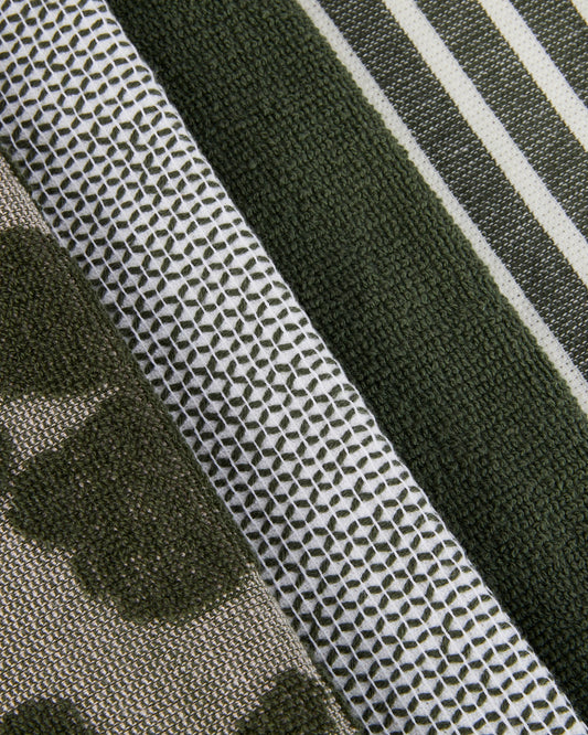 4 Pack Green Floral Terry Tea Towels
