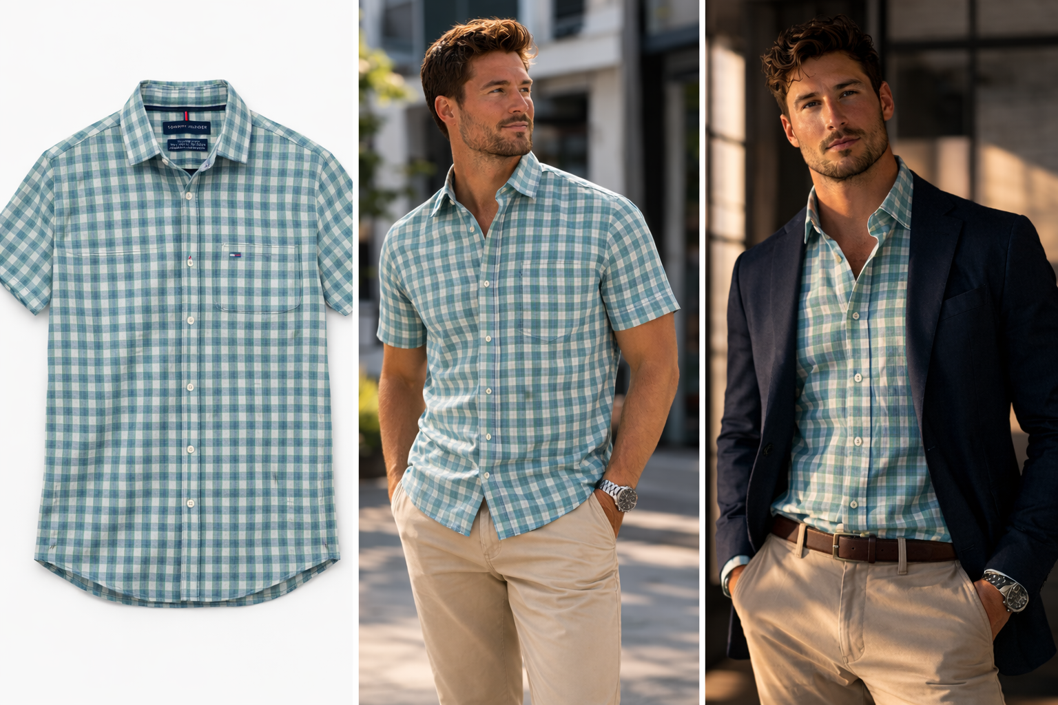 Tommy Hilfiger Men's Plaid Short Sleeve Button Up Shirt