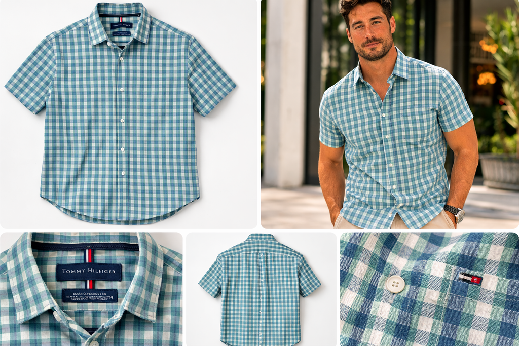 Tommy Hilfiger Men's Plaid Short Sleeve Button Up Shirt