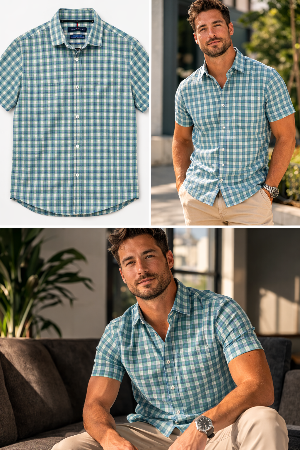 Tommy Hilfiger Men's Plaid Short Sleeve Button Up Shirt