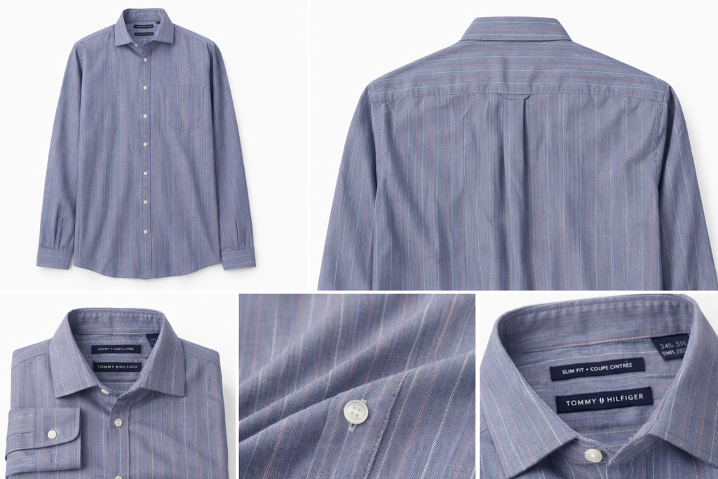 Tommy Hilfiger Mens Slim Fit Dress Shirt XL 17 34/35 Blue Striped Button Up