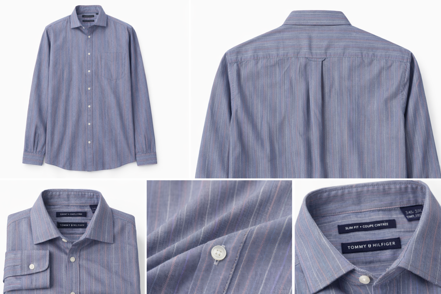 Tommy Hilfiger Mens Slim Fit Dress Shirt XL 17 34/35 Blue Striped Button Up