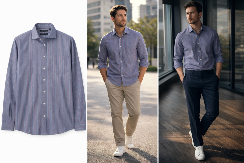 Tommy Hilfiger Mens Slim Fit Dress Shirt XL 17 34/35 Blue Striped Button Up