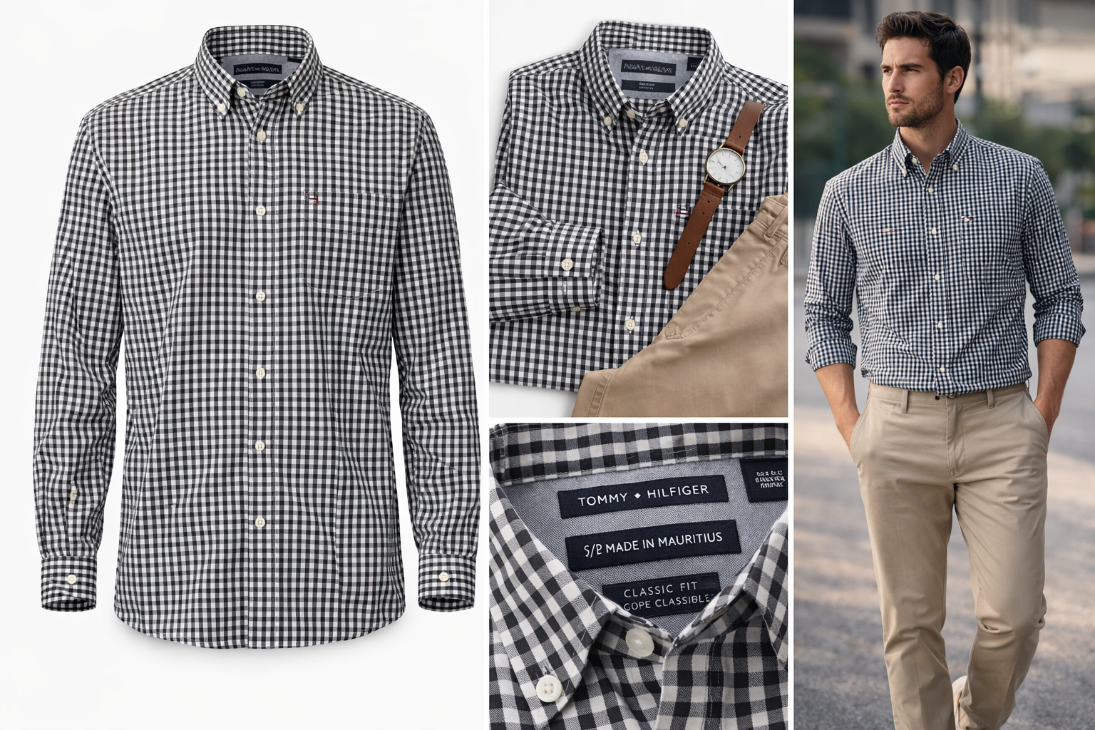 Tommy Hilfiger Men's Classic Fit Black White Gingham Button Down Shirt Size Small