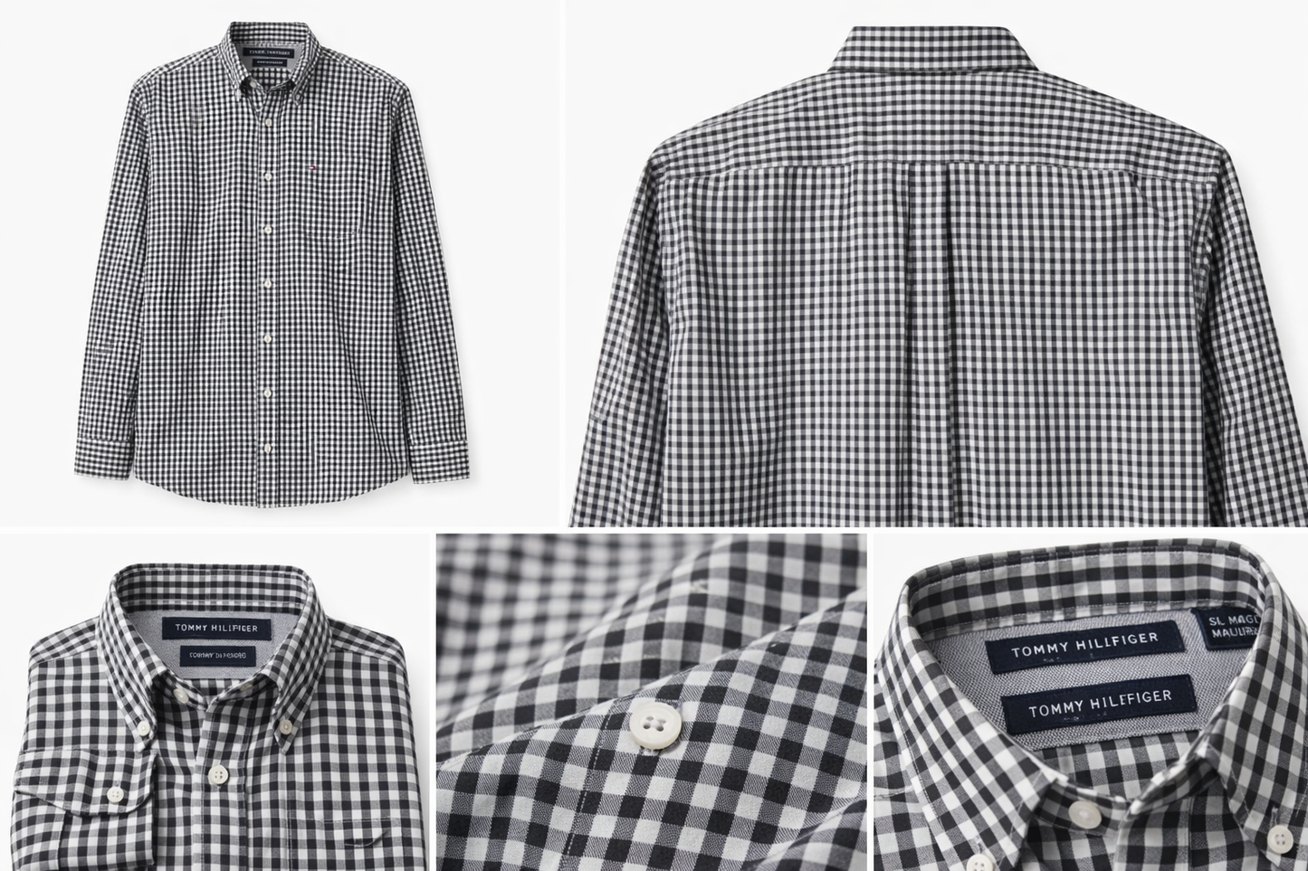 Tommy Hilfiger Men's Classic Fit Black White Gingham Button Down Shirt Size Small