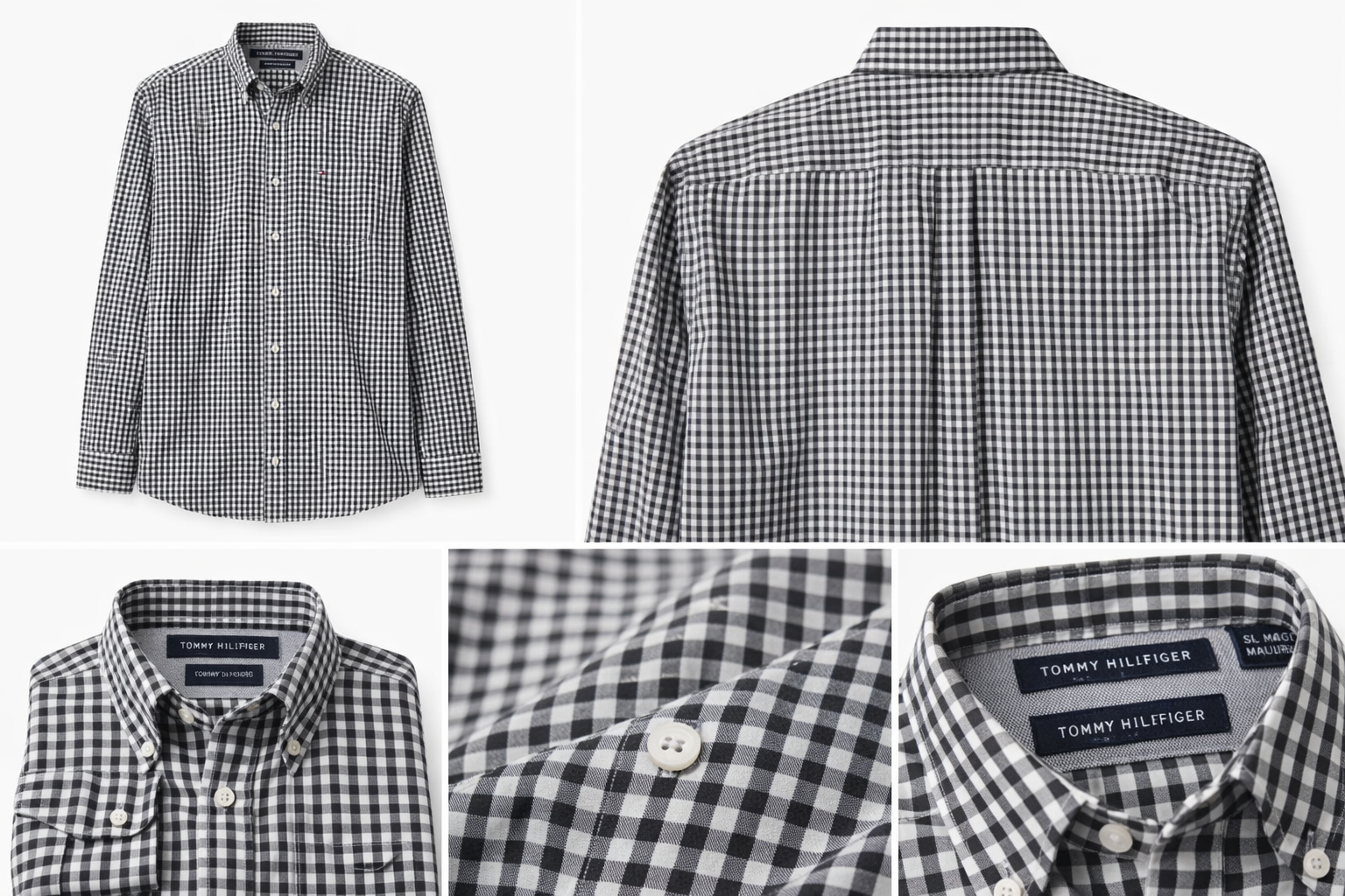 Tommy Hilfiger Men's Classic Fit Black White Gingham Button Down Shirt Size Small