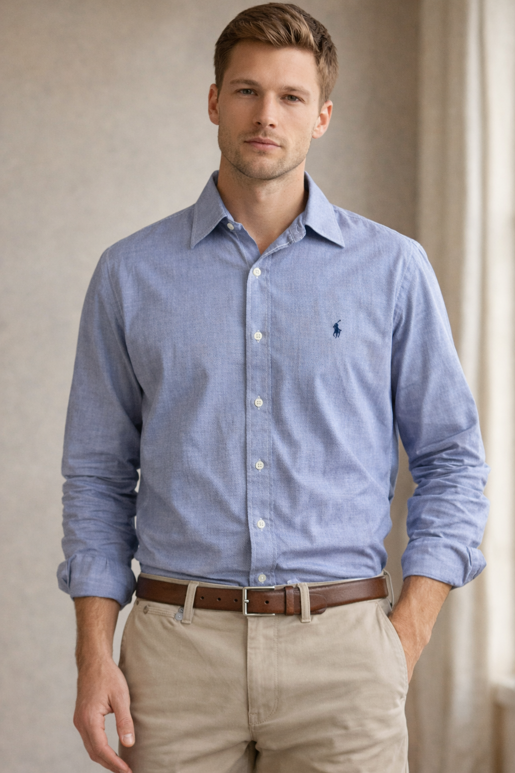 Polo Ralph Lauren Andrew Fit Light Blue Button-Down Shirt – 100% Cotton (Size 16 / 32-33)