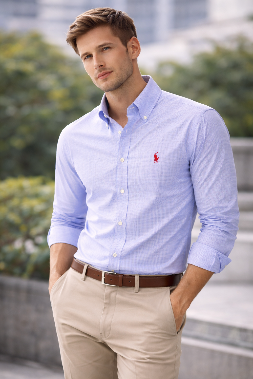 Polo Ralph Lauren Classic Fit Blue Micro-Check Button-Down Shirt – Size 18.5