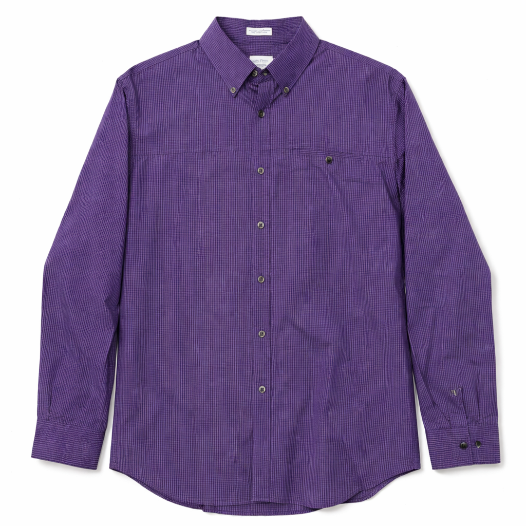 Calvin Klein Purple Micro-Check Slim Fit Button-Down Shirt – XL (97% Cotton Stretch)