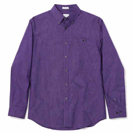 Calvin Klein Purple Micro-Check Slim Fit Button-Down Shirt – XL (97% Cotton Stretch)