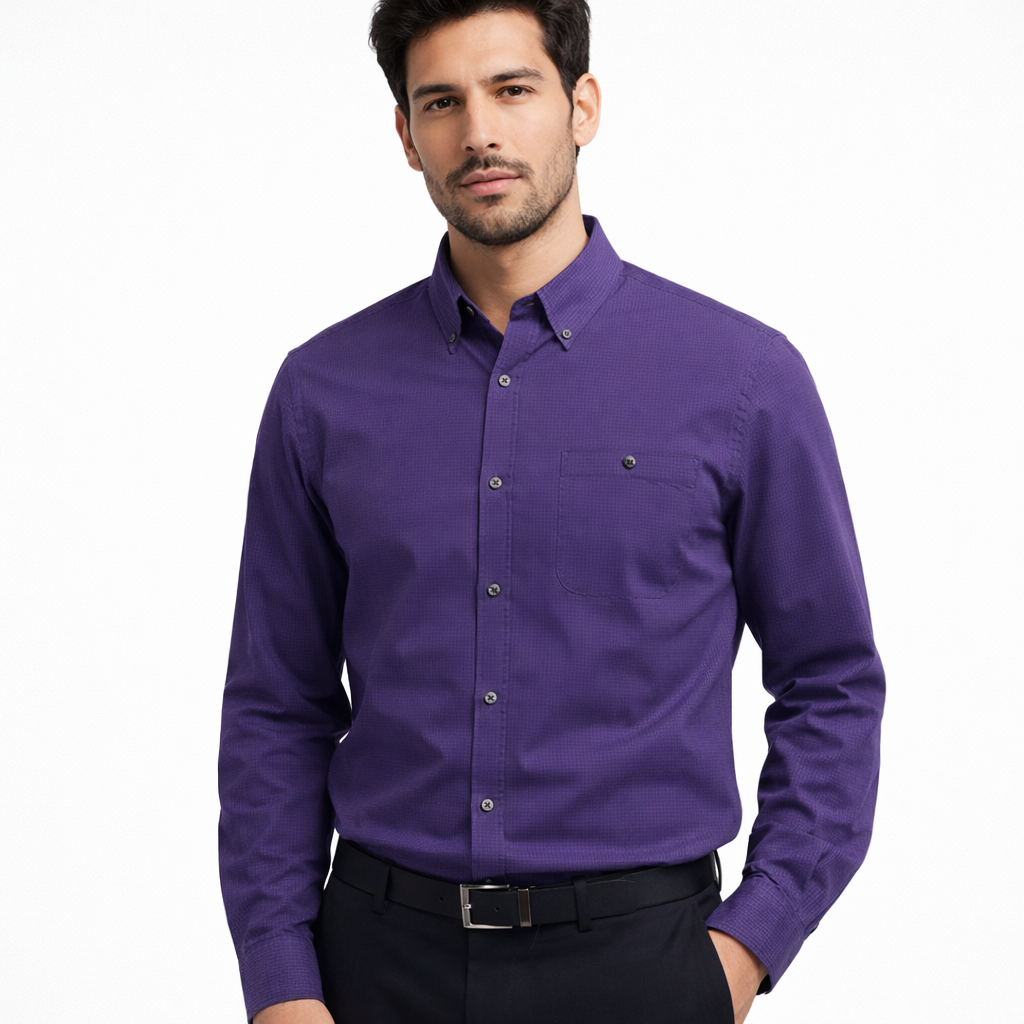 Calvin Klein Purple Micro-Check Slim Fit Button-Down Shirt – XL (97% Cotton Stretch)