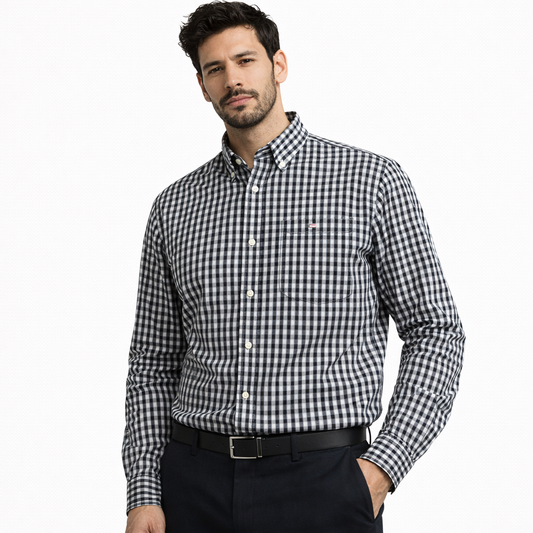 Tommy Hilfiger Men's Classic Fit Black White Gingham Button Down Shirt Size Small